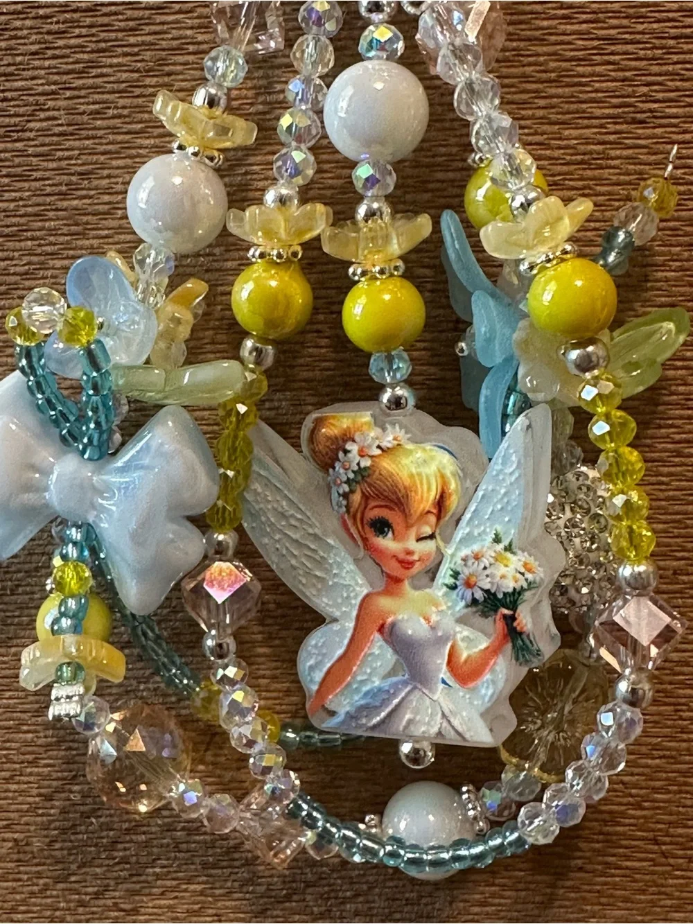 Tinker Bell Fairy Beaded Keychain/Bag/Phone Charm - Yellow, White, Light Blue